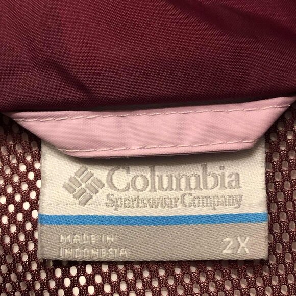 New COLUMBIA Omni-Tech Arcadia II Hooded Rain Jacket Colorblock Pink\Burg 2X - Picture 8 of 8